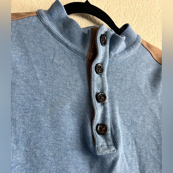 Mens Sweater Cremieux Classics Suede Button Collar Blue Preppy Business Cotton - Picture 3 of 8